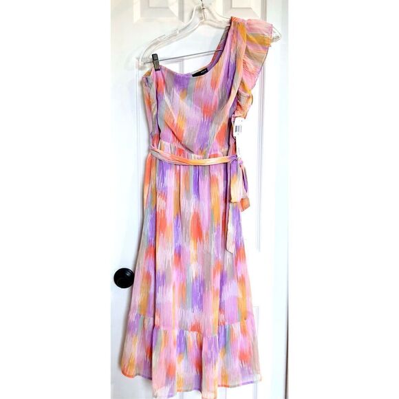 AQUA - NWT - 🎉3 X HP🎉 L Sz Small One-Shoulder Spring Print Midi Dress. ADORBS! - Picture 6 of 16